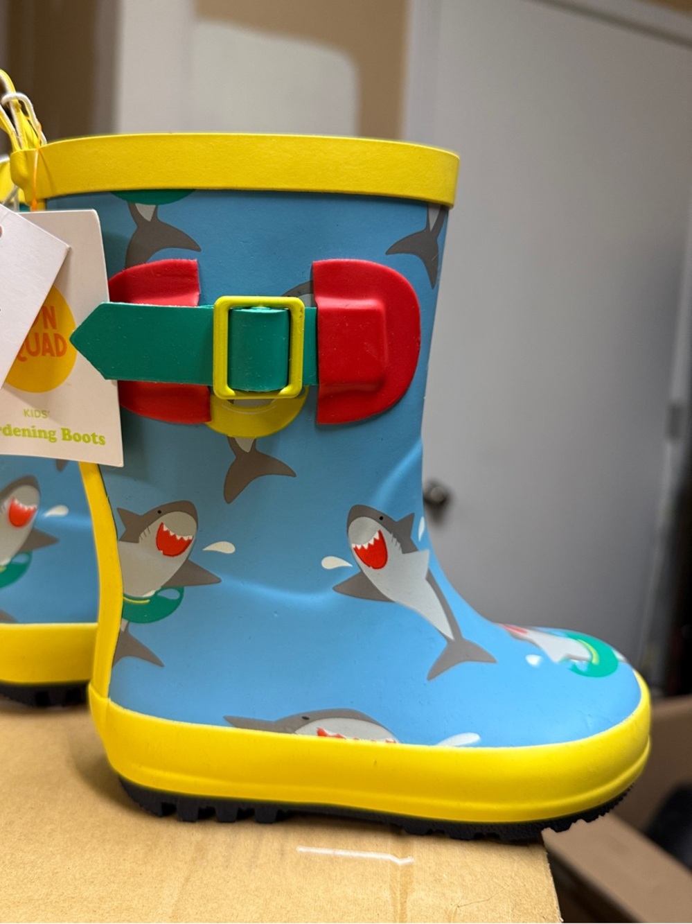 Sun Squad Kids Waterproof Shark Rain Boots - Blue & Yellow